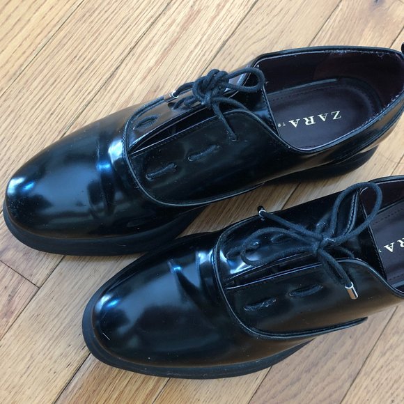 ZARA Thick Bottom Flats Platform Loafers Shoes BLACK Size 40 9 - Picture 1 of 6